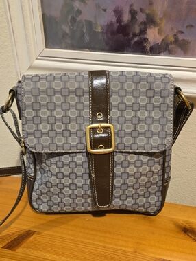 Nine West Sage/Grey Geometric Crossbody Bag with Brown Trim